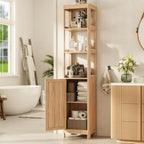 INNOD 68'' Tall Narrow Storage Cabinet with Adjustable Shelf and Door, Bathroom Storage Cabinet, Space Saver for Bathroom, Kitchen, Living Room, Natural Oak