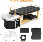 Dolonm Head Spa Shampoo Bowl Stationary Massage Table Set with Water Cycle & Fumigation Salon Equipment for Beauty Head Spa Physical Therapy Massage Salons, PU Leather Black, Wood Frame