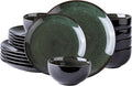LeRatio Ceramic Dinnerware Sets for 6,Plates and Bowls Sets,Handmade Reactive Glaze Dishes Set,Chip Resistant and Scratch Resistant | Oven&Dishwasher & Microwave Safe,Service for 6-Green (18PCS)