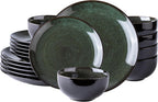 LeRatio Ceramic Dinnerware Sets for 6,Plates and Bowls Sets,Handmade Reactive Glaze Dishes Set,Chip Resistant and Scratch Resistant | Oven&Dishwasher & Microwave Safe,Service for 6-Green (18PCS)