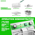 NUPANT Electric Deep Fryer with Timer 10L/10.6QT Commercial Deep Fryer with Basket and Lid, Temp Control, 1700W/110V Stainless Steel Single Oil Fryer Countertop Fryer for Home and Restaurant Use