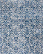 SAFAVIEH Brentwood Collection Area Rug - 10' x 13', Navy & Light Grey, Floral Damask Ogee Trellis Design, Non-Shedding & Easy Care, Ideal for High Traffic Areas in Living Room, Bedroom (BNT860M)