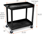 Stand Steady Original Tubstr 2 Shelf Utility Cart/Service Cart Supports up to 400 lbs. - Heavy-Duty Storage Cart for Garage, Warehouse, Kitchens, Plastic Tub Carts with Deep Shelves (Black, 32 x 18)