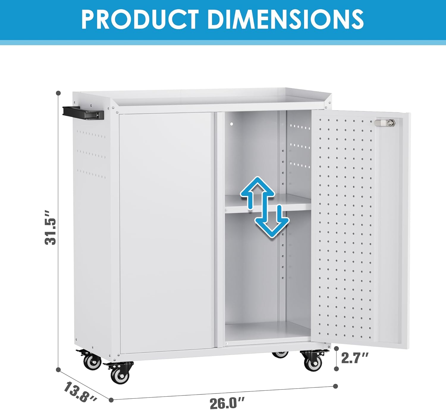 SUXXAN Storage Cabinet with Wheels and Pegboard, Rolling Garage Storage Cabinet with Locking Doors and Adjustable Shelf, Heavy Duty Steel Utility Cabinet for Home Office, Assembly Required