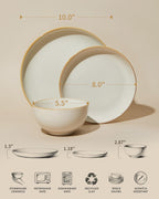 Pokini Stoneware Dinnerware Sets for 6, 18 Piece Microwave Safe Plate and Bowl Set, Easy to Clean & Durable Dishes Sets for Small to Medium Families, Yellow White