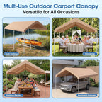 10x20FT Canopy Replacement Cover, Carport Replacement Canopy for 10' x 20' Frame, 800D Oxford Waterproof & UV Protected Tarp with Ball Bungees (Frame is not Included) (Beige)
