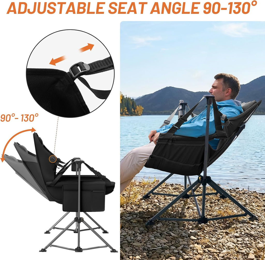 TIMBER RIDGE Hammock Camping Chair with Adjustable Backrest, Heavy Duty Folding Hammock Chair Supports 300lbs, Portable Hammock Chair for Camping, Travelling and Patio, Black