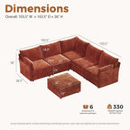 ABCASA 103.5" Oversized Modular Sectional Sofa, L Shaped Convertible Couch with Movable Ottoman, Large 6 Seat Corner Couches for Living Room Deep Seat- Terracotta Orange Chenille