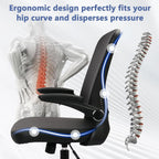 CLATINA Desk Chairs with PU Leather Seat, Flip Up Arms Ergonomic Mesh Back Office Chair with Lumbar Support, Adjustable Height Swivel Rolling Computer Chairs for Home Conference Meeting, Black, 4 Pack