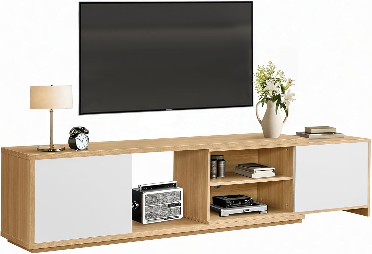 Extendable TV Stand for TVs up to 90",Modern Entertainment Center with Adjustable Shelf,Television Stand with 2 Storage Cabinets,Wooden TV Media Console for Living Room Bedroom Natural Oak