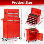 Dawmilon 5-Drawer Rolling Tool Chest, Detachable Top Tool Box, Lockable Metal Tool Cabinet with Wheels, Adjustable Shelf and Liner for Garage Workshop Storage, Red
