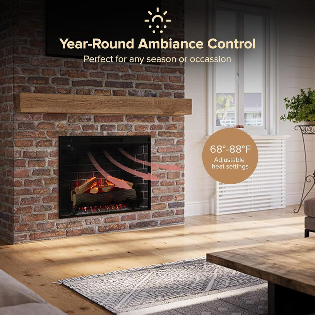 Modern Ember Uptown 33" Smart Electric Fireplace Insert with Remote Control, Compatible with Alexa - 1,000 Sq Ft Electric Heater with Realistic Flames and Log Set