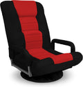 Best Choice Products Swivel Gaming Chair 360 Degree Multipurpose Floor Chair Rocker for TV, Reading, Playing Video Games w/Lumbar Support, Armrest Handles, Adjustable Foldable Backrest - Black/Red
