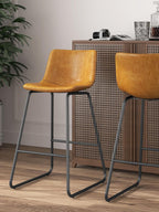 Bar Stools Set of 4, 26 Inches Counter Height Bar Stools with Back, Modern Faux Leather Barstools with Metal Legs and Footrest, Bar Chairs for Kitchens Island (Whiskey Brown)