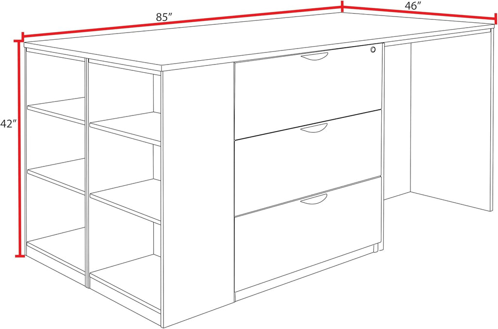 Romig Regency Legacy Stand Up Lateral File/3 Desk Quad with Bookcase End  Ash Grey