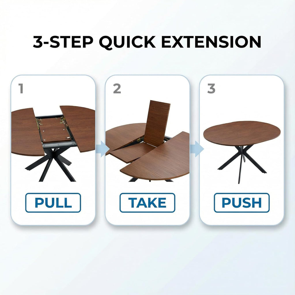 Round Dining Table Set for 6｜42"-54" Extendable Dining Room Table Set｜Wooden Kitchen Table with 6 Chairs｜Mid Century Modern Dinner Table Set with Cross Legs｜Easy Assembly｜Space Saving