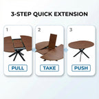 Round Dining Table Set for 6｜42"-54" Extendable Dining Room Table Set｜Wooden Kitchen Table with 6 Chairs｜Mid Century Modern Dinner Table Set with Cross Legs｜Easy Assembly｜Space Saving