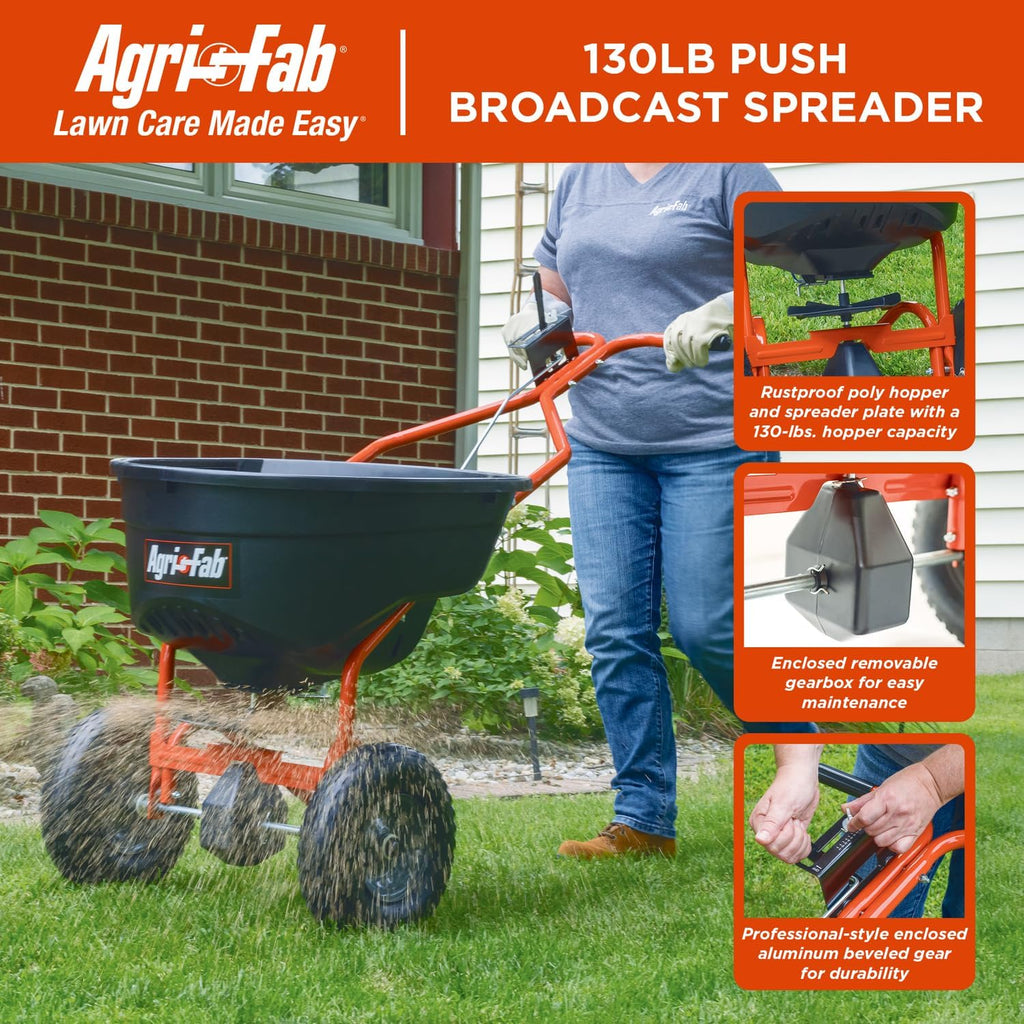 Agri-Fab 45-0614 130 lb. Push Lawn & Garden Broadcast Spreader for Seed Fertilizer Salt Ice Melt; Walk Behind with Easy to use Flow Control Lever