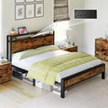 Queen Size Bed Frame, Platform Bed Frame with 2-Tier Storage Headboard and Charging Station/No Box Spring Needed/Noise Free/Industrial/Rustic Brown