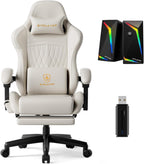 GTPLAYER Gaming Chair Bundle with Integrated Speakers, RGB Computer Speakers & USB Adapter – Ergonomic Music Chair for Surround Sound, Wireless & Complete Entertainment Setup, Ivory