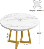 Tribesigns Round Dining Table for 2, 31.5" Modern Kitchen Table with Metal Base, Small Table for Dining Room, Small Space, Apartment, Office, Restaurant, White & Gold