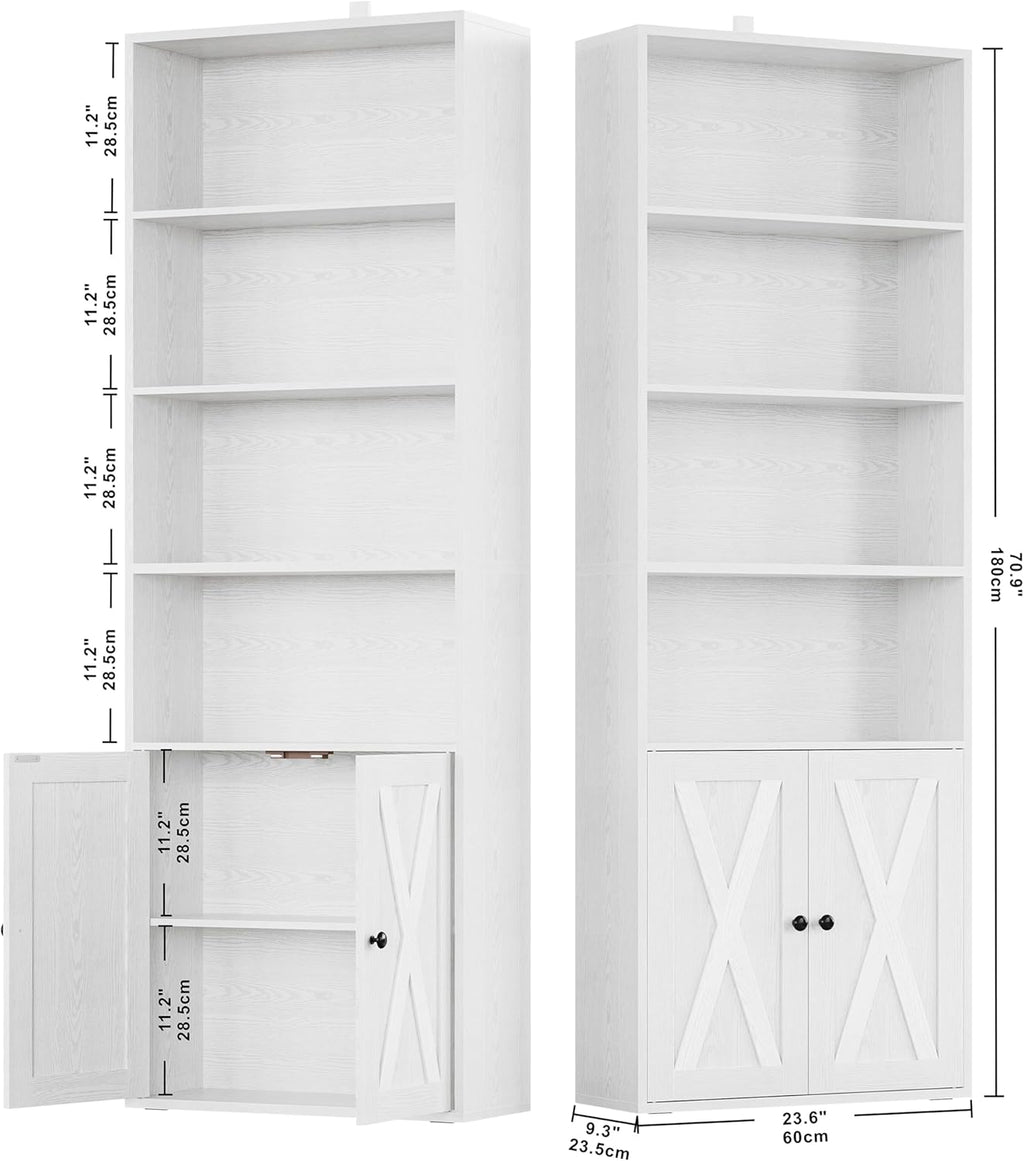 IRONCK Industrial Bookshelves and Bookcases with Doors Set of 2 Floor Standing 6 Shelf Display Storage Shelves 70 in Tall Bookcase for Home Office, Living Room