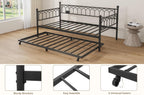 IDEALHOUSE Twin Size Daybed with Trundle, Sofa Bed Frame with Charging Station and LED Lights, Heavy Duty Metal Bed Frame, for Small Spaces, Living Room, Bedroom, Apartment, Black