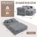 75'' Folding Sleeper Sofa Bed, Convertible Memory Foam Boneless Couch, Foldable Full Size Guest Bed, Modern 2-in-1 Futon Floor Sleeper Sofa with 4 Pillows and Blanket (Corduroy, Gray)