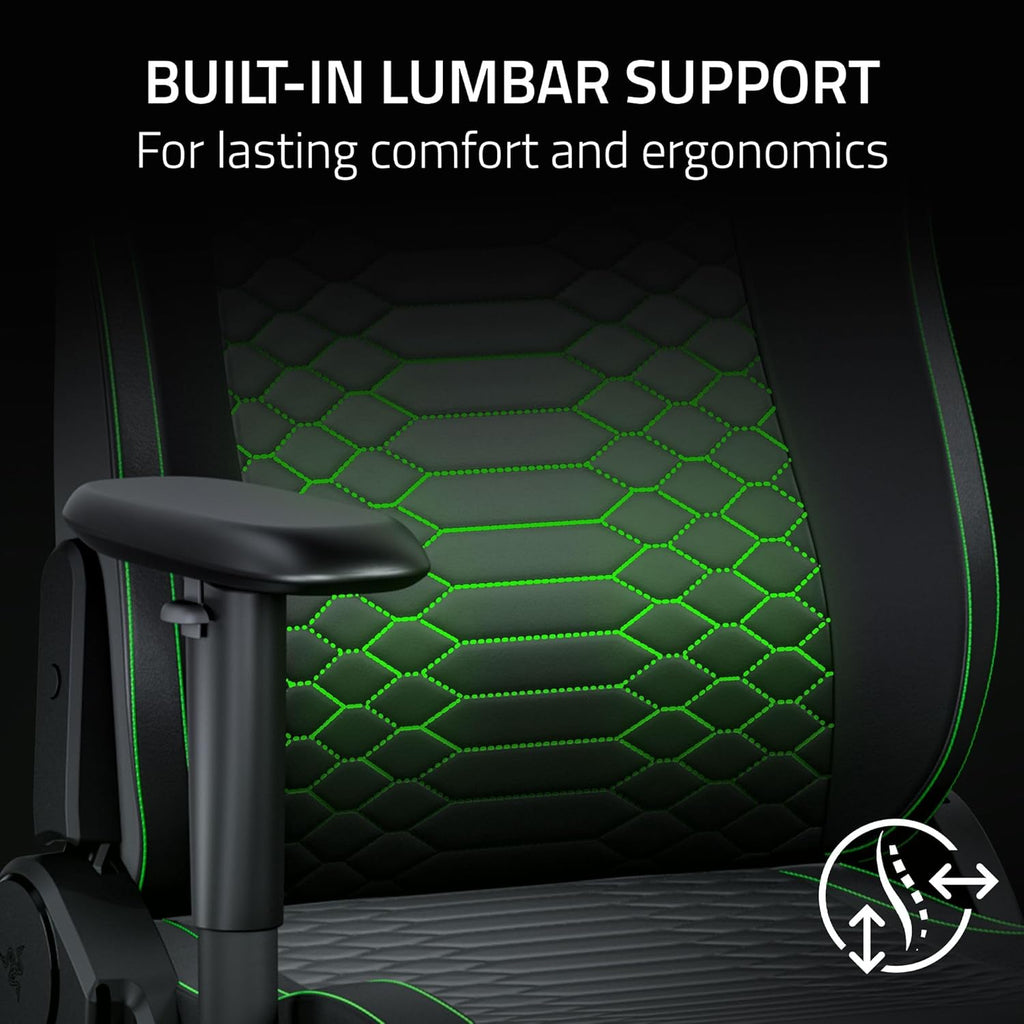 Razer Iskur V2 X NewGen Ergonomic Gaming Chair: Gen-2 EPU Leather with Cooltouch - Lumbar Support - Ultra-Wide Base - Foam Cushions - Adjustable 152 Degree Recline - 2D Armrests - Black/Green