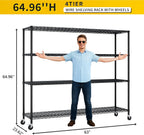 VINGLI 4 Tier Metal Storage Shelves 65''H Wire Shelving with Wheels for Storage Adjustable Heavy Duty Garage Shelving Storage Racks for Pantry Shelves Kitchen Office Garage, 65''H X63''W X23''D