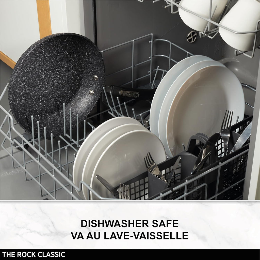 Starfrit The Rock 8PC Non-Stick Cookware set - Durable Forged Aluminum - Oven Safe - PFOA Free - Easy to Clean - Black