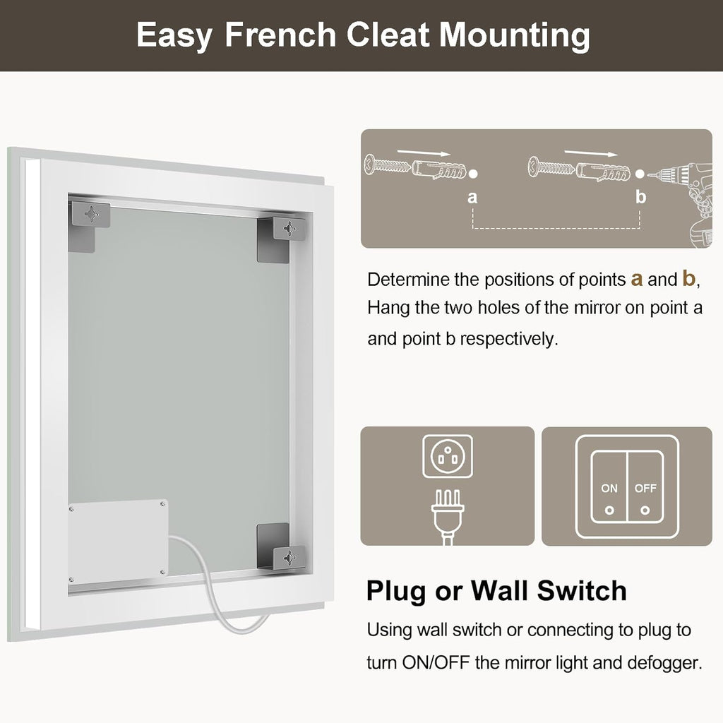 60x36 Large LED Bathroom Mirror with Lights, Brighter Backlit + Front Lit, Tempered Glass, Dimmable, Multiple Light Modes, Anti-Fog Lighted Bathroom Vanity Mirror for Wall, Memory Function