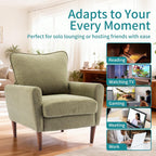 OLIXIS Comfy Accent Chair for Living Room Bedroom and Waiting Room, Upholstered Mid-Century Reading Chair with Pillow and Solid Wood Legs, Wide Singe Modern Lounge Sofa (Green)