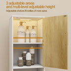 Tall Storage Cabinet, 13.15 Inch Narrow Bathroom Cabinet with USB Magnetic Light, Open Shelf, Magnetic Doors, 2 Adjustable Shelves, Anti-Tip Kit for Small Spaces, Living Room, White, 57.1" H