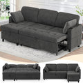 84" L-Shape Pull Out Sofa with 2 Storage Chaise, Fabric Sectional Sleeper Sofa with Adjustable Backrest, Upholstered Reversible Couch Bed with USB Port for Living Room, House, Grey