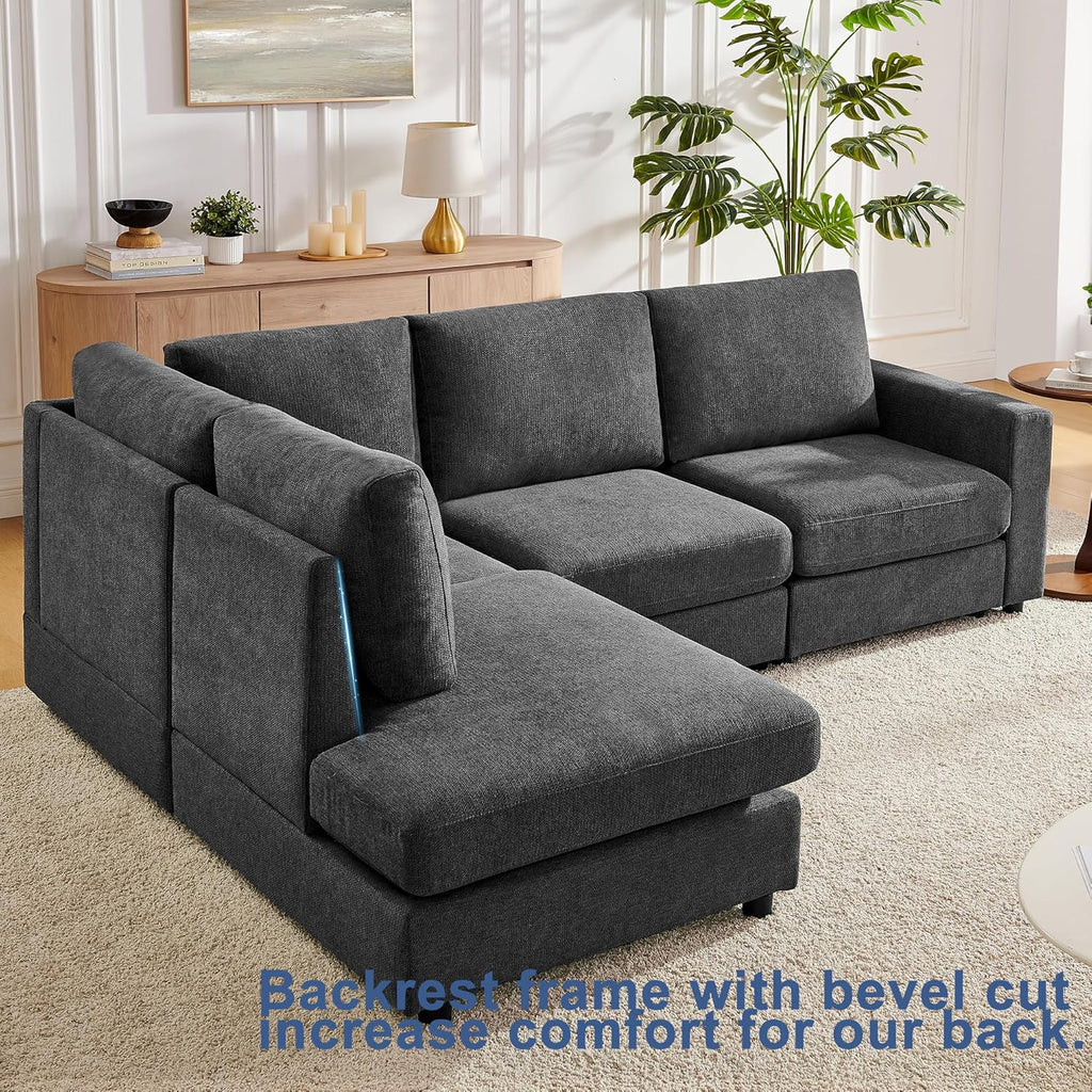 100“ L Shaped Couch with Reversible Chaise Sectional Sofa Corner Couches for Living Room,Apartment and Compact Spaces (Grey)