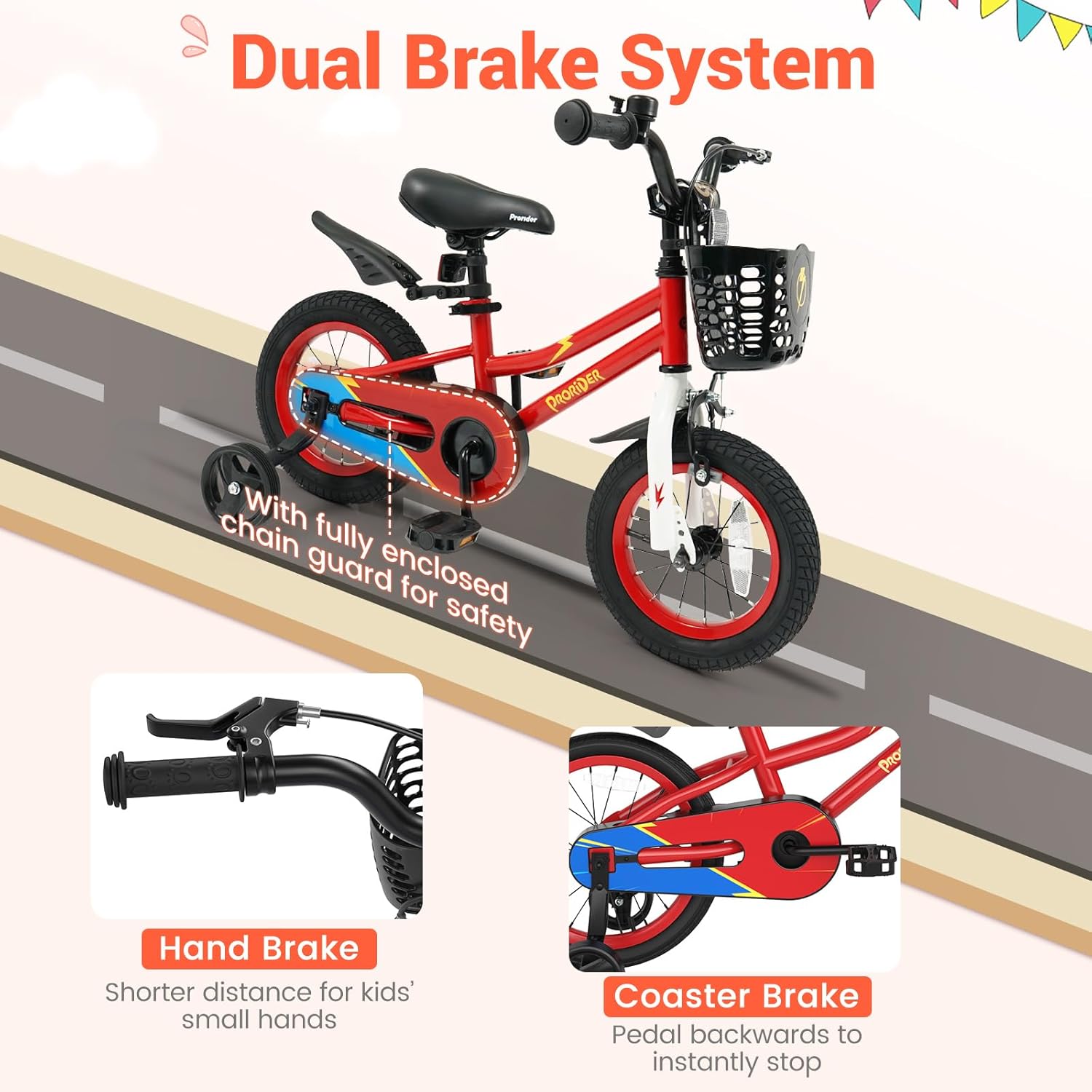 COSTWAY Kids Bike, 12 14 16 18 20 Inch Toddler Bike for Boys & Girls Aged 3-8 Years Old, Kids Bicycle w/Removable Training Wheels, Handbrake & Coaster Brake, Basket, Bell