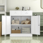 Wanfu Metal Storage Cabinet, Locking Storage Cabinet with Adjustable Shelf, 36" H Metal Cabinets with 2 Drawers for Office, Garage, Home-White