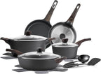 SENSARTE Pots and Pans Set Non stick, Non toxic Healthy Induction Cookware Sets, 14 Pcs Non Stick Kitchen Cooking Set with Frying Pans Set & Saucepan, PFOA PFOS Free, Black