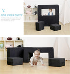 Elftopia Modular Kids Sofa,Toddler Couch Foam Armchair for Kids, Children Convertible Plush Sofa Play Set,Fold Out SofaBed(Black)