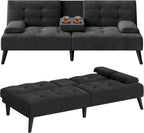 Meilocar 64" Futon Sofa Bed, 64" Convertible Loveseat with 2 Cup Holders, Small Couch with 3 Adjustable Angles & Removable Armrest, Sleeper Sofa for Apartment, 5.3 FT, Black