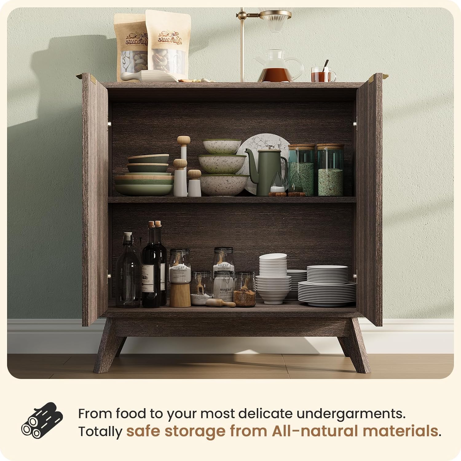 29'' Sideboard Buffet Cabinet with Storage, Fluted Cabinet with Rounded Corners, Modern Buffet Table Accent with 2 Doors for Coffee Bar, Console Table,Walnut