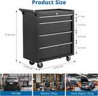 Heavy-Duty Rolling Tool Chest with 4 Lockable Drawers, Featuring a Sturdy Metal Cabinet and Smooth-Wheeling Mobility, Includes Protective Drawer Liners for Secure Storage
