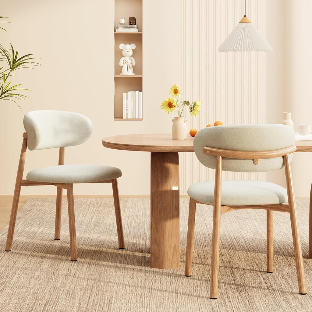 Kitchen Dining Chairs Set of 4 Modern Soft Linen Farmhouse Dining Room Chair with Metal Legs, Beige/Original