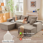 107" Modular Sectional Sofa with Ottoman, Modern Corduroy Cloud Couch with Deep Seat, Boneless Couch Upholstered 3-Seater U-Shaped Sofa for Living Room, No Assembly (Camel, Left-Facing Chaise)