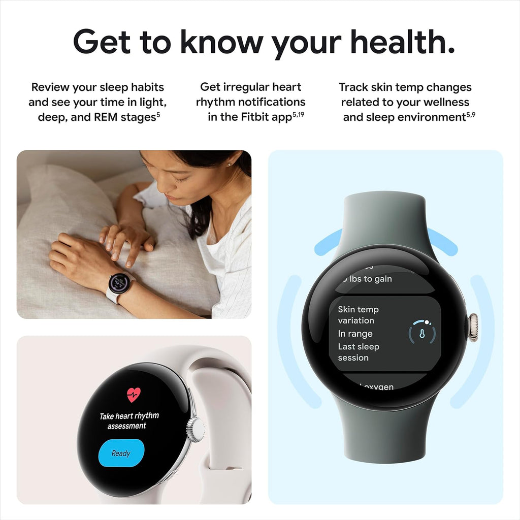 Google Pixel Watch 2 (Previous Model) with the Best of Fitbit - Heart Rate Tracking  Stress Management  Safety Features - Android Smartwatch - Polished Silver Aluminum Case - Bay Active Band - Wi-Fi