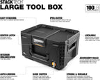 ToughBuilt StackTech Large Tool Box with Auto-Locking Interface, Self-Aligning Top, One-Hand Latch, Accessory Rails, Lock Points & IP65 Protection