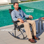 Portal Folding Rocking Camping Chair Outdoor - Thick Padded Rocking Recliner Chair Portable Camping Rocker for Patio Front Porch Backyard Lawn Living Room, Supports 400 LBS