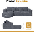 110”Sectional Couches for Living Room,Modular l Shaped Cloud Couch,Boneless Comfy,Modern Sofa with Chaise,Deep Seat Convertible Sleeper Sofa Bed,No Assembly Required,Gray,1pcs