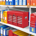 Winado 24" Metal Tool Box, Portable 5 Drawers Toolbox with Top Storage Tray, Carry Handle, Ball Bearing Runners, Lockable Tool Chest Cabinet for Garage, Warehouse, Repair Shop & Home, Red